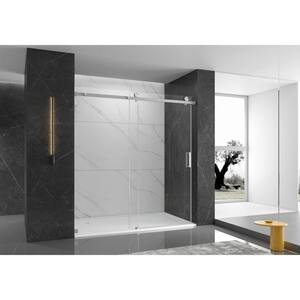 60 in. W x 76 in. H Single Sliding Frameless Shower Door in Brushed Finish with Clear Glass