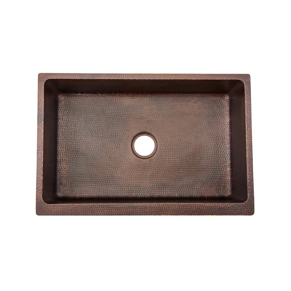 33" Hammered Copper Farmhouse Apron Sink with Fleur De Lis