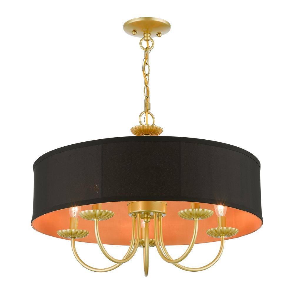Winchester Mini Drum 5-Light Soft Gold Pendant with Black Shade