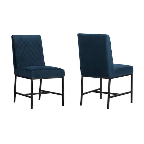 Armen Living Napoli Blue Velvet and Black Leg Modern Accent Dining Chair (Set of 2)