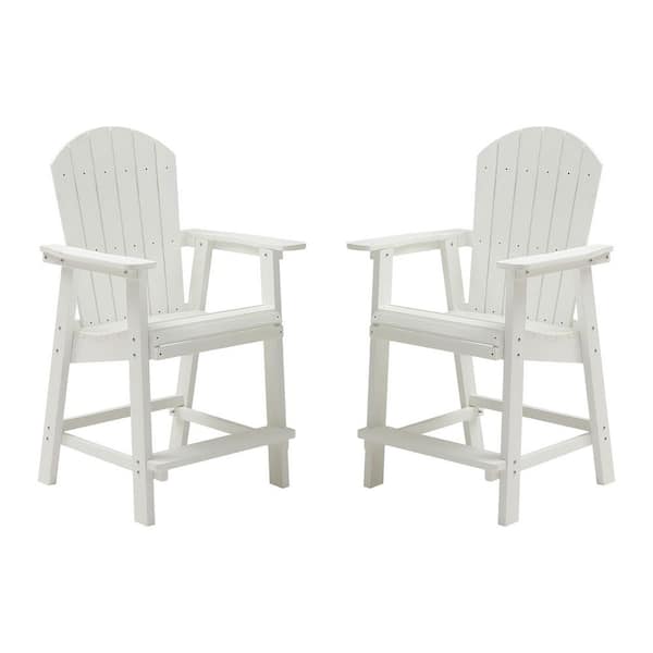 COBALT PODIUM LLC Matte White Plastic HDPE Outdoor Bar Stool Chair with Armrest 2-Pack