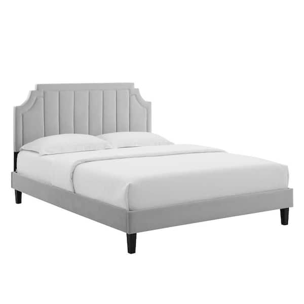 MODWAY Sienna Performance Velvet Light Gray Queen Platform Bed