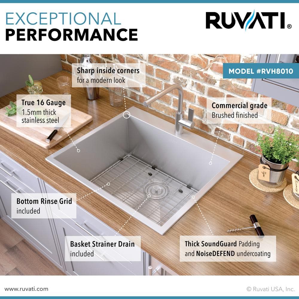 Ruvati 25" Stainless Steel Single Bowl Drop-In Kitchen Sink