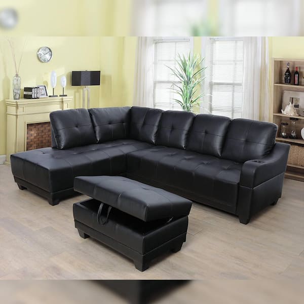 3 Seater 3 Colors Faux Leather Sofa Bed Storage Sleeper Chaise Couch Settee 