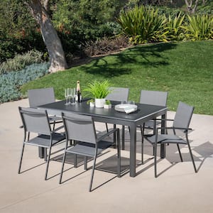 Cameron 7-Piece Aluminum Outdoor Dining Set with 6 Sling Dining Chairs and an Expandable Table