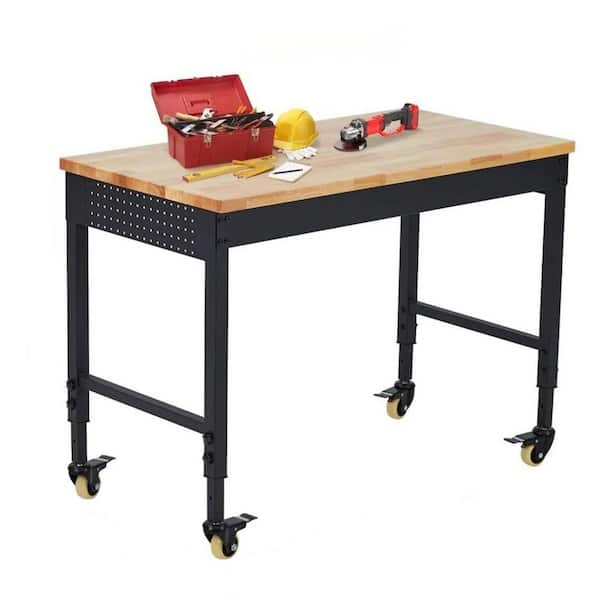 60 in. x 22 in. Adjustable Workbench 2000 Lbs Capacity, Rubber Wood Table Heavy Duty Workstation with Hardwood Top