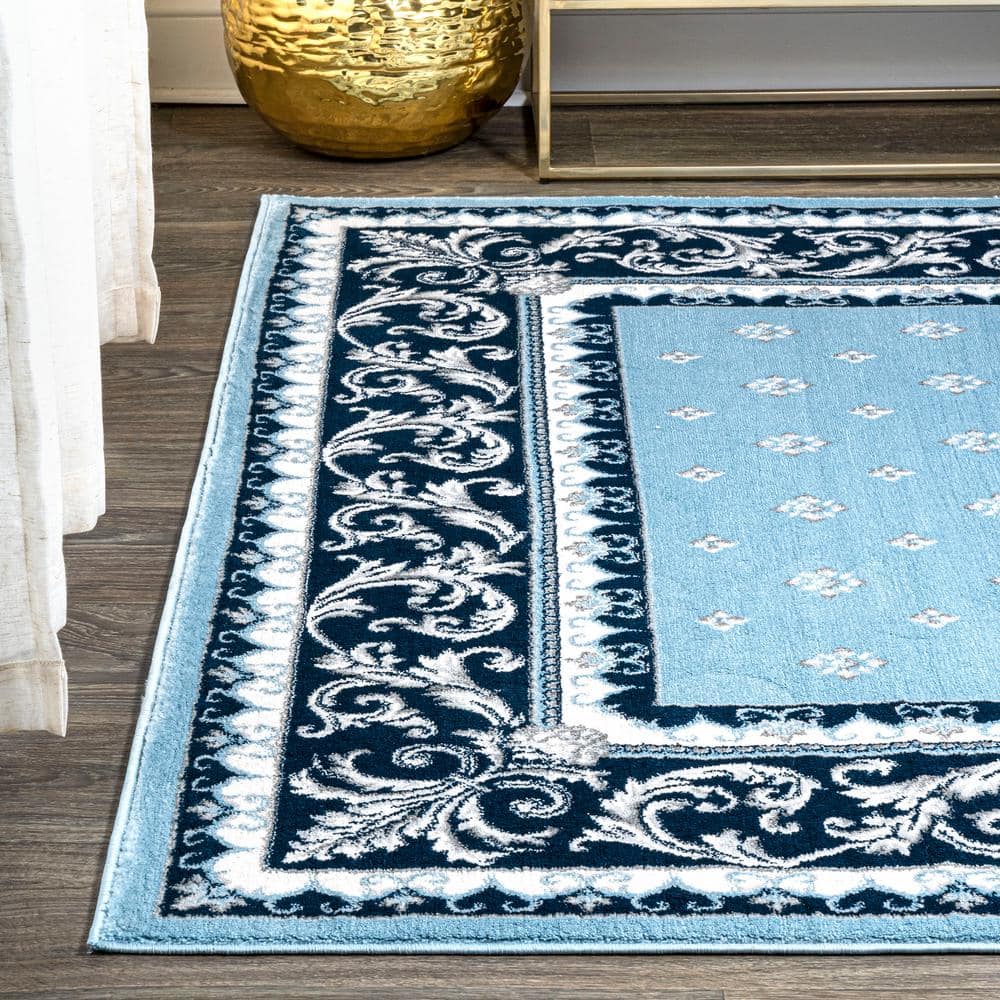 Blue and Navy Synthetic French Border 8' x 10' Area Rug