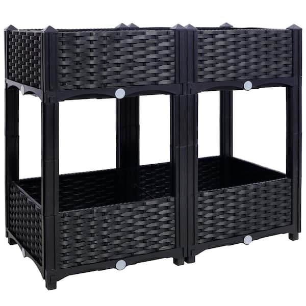 Unbranded 31.5 in. x 15.7 in. x 27.7 in. Polypropylene Elevated Planter Garden Box with Drainage Plug Raised Garden Beds, Black