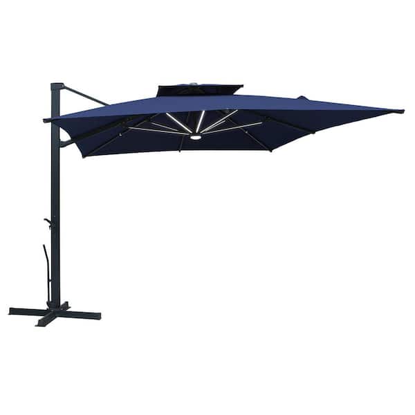 13 ft. x 10 ft. Rectangular Aluminum 360° Rotation Outdoor Patio Cantilever Umbrella with LED Strip, in Navy Blue