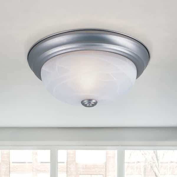 11 in. 2-Light Pewter Ceiling Light Flush Mount