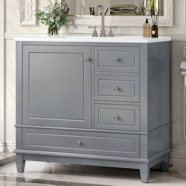 Ximuprmy 36 in. Single Sink Freestanding Gray Bath Vanity with