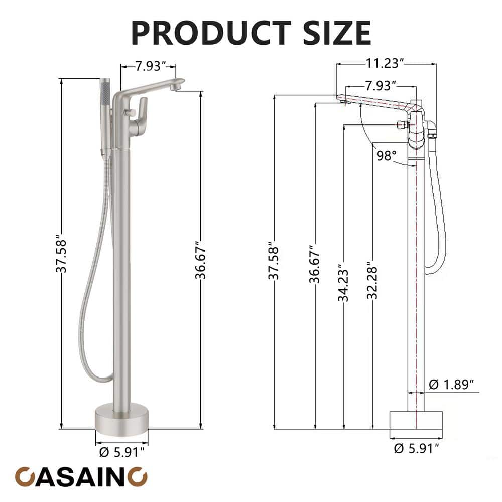 Brushed Nickel Freestanding Bathtub Faucet with Handshower