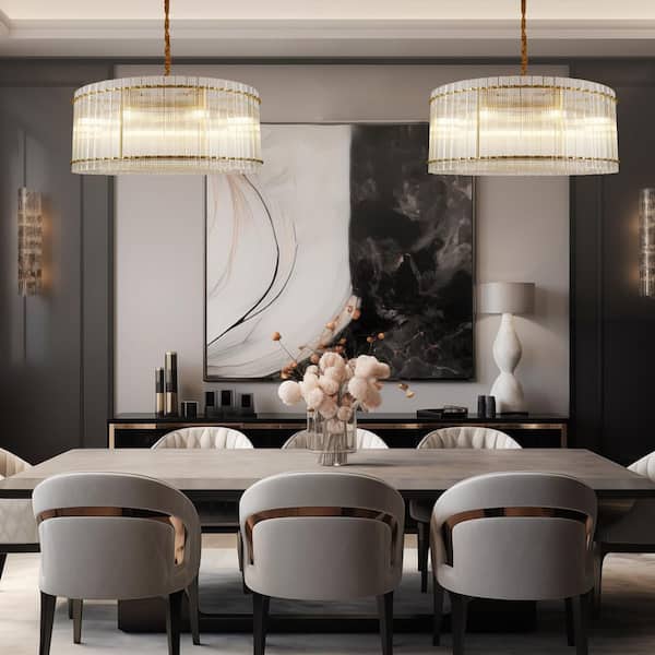 37 in. 8-Light Dimmable LED Round Brass Kitchen Island Chandelier, for Living Rooms, Foyer, Dining Room, Hotel, Hallway