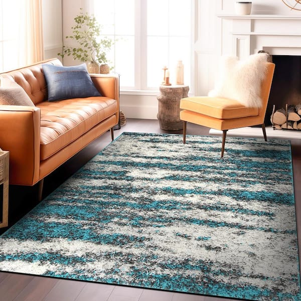 Flash Furniture Modern High-Low Pile Swirled 5' x 7' Turquoise Area Rug - Olefin Accent Rug
