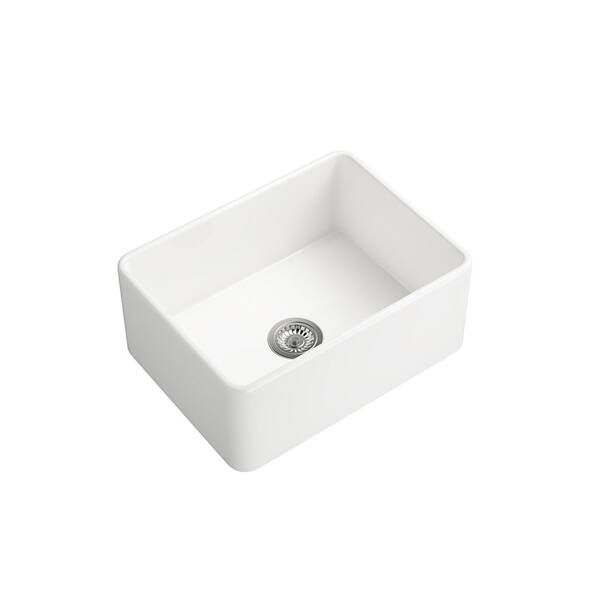 24 in. Drop-in Single Bowl No Gauge Applicable White Ceramic Kitchen Sink and Drain
