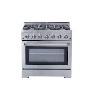 36 in. 6-Burners Gas Range in Stainless Steel with Convection Oven