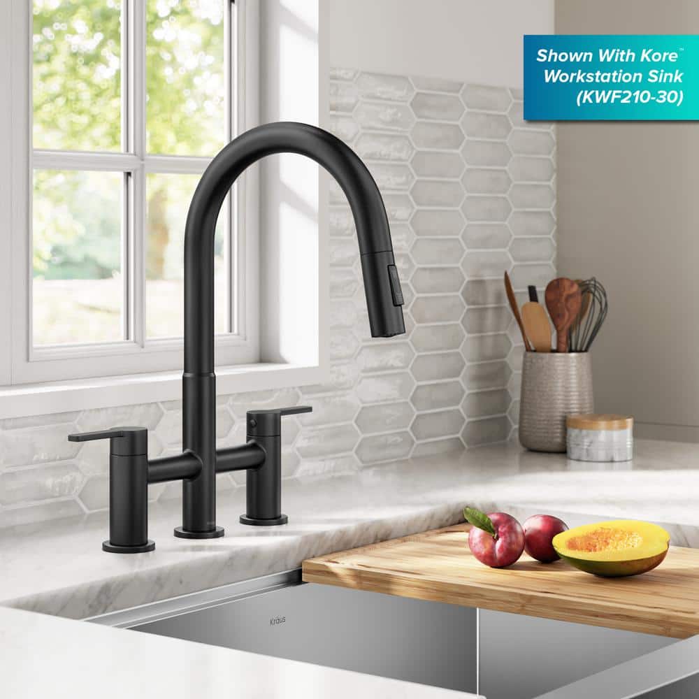 Matte Black Brass Kitchen Faucet with Pull-Down Sprayhead