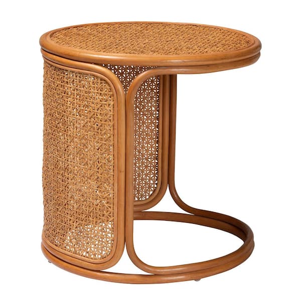 bali & pari Eldon 23.6 in. Light Honey Round Rattan End Table