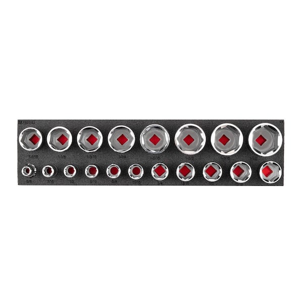 1/2 in. Drive Shallow 6-Point Socket Set with 16 x 4 in. Foam Organizer, 19-Piece (3/8 - 1-1/2 in.)