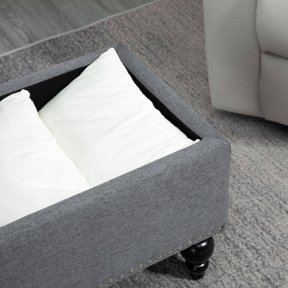 Elegant Gray 67cm Tufted Fabric Ottoman with Wood Legs and Storage