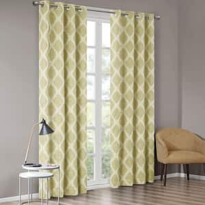 Kagen Yellow Printed Ikat Patio 50 in. W x 95 in. L Blackout Grommet Top Curtain