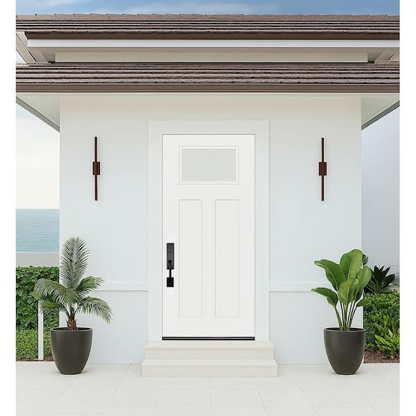 Palisade 36 in. x 80 in. 1/4-Top Lite Micro Granite Impact Glass RHIS Unfinished Fiberglass Prehung Front Door 6 in. Jb