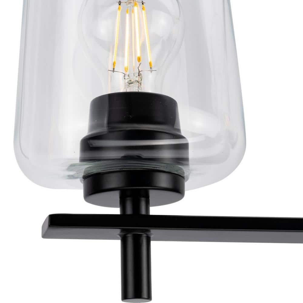 Matte Black 2-Light Wall Sconce with Clear Glass Shades