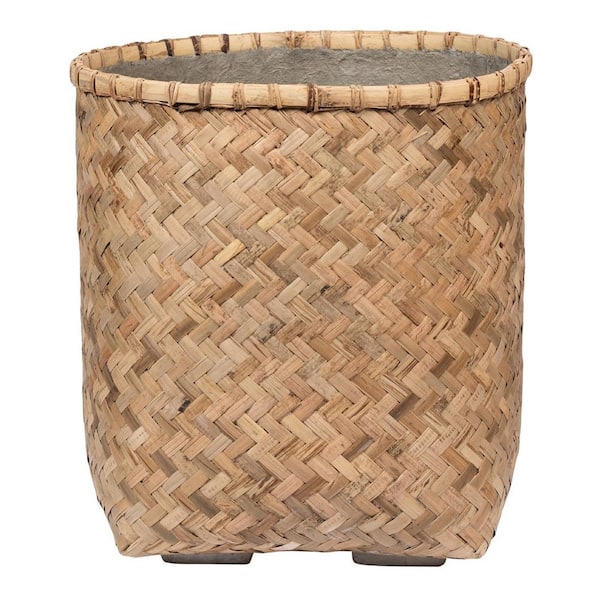 PotteryPots Zayn Small 18.9 in. Dia Natural Bamboo Indoor Outdoor Round Planter