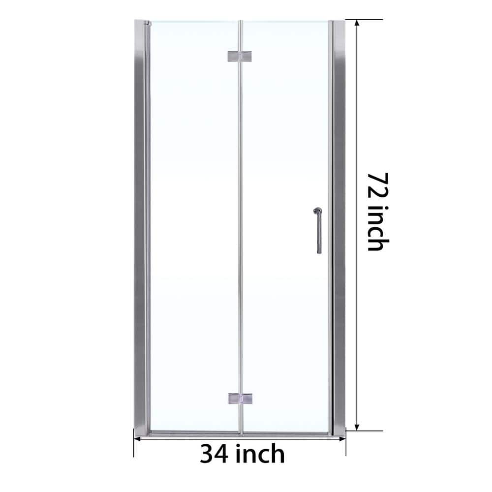 Chrome Bifold Frameless Glass Shower Door 34-35.5" W x 72" H