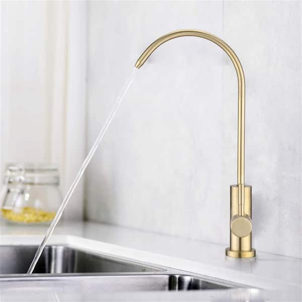 Single Handle Single Hole 360° Rotation Deck Mount Standard Kitchen Faucet in Brushed Gold