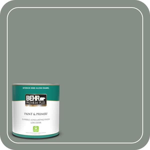 BEHR PREMIUM PLUS 1 qt. #ECC-49-3 Forest Moss Semi-Gloss Enamel Low Odor Interior Paint & Primer