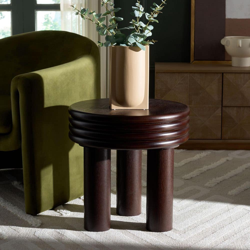 Ohana 19.7 in. Dark Brown Round Wood End Table