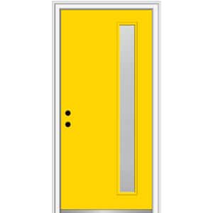 32 in. x 80 in. Viola Right-Hand Inswing 1-Lite Frosted Midcentury Painted Fiberglass Smooth Prehung Front Door