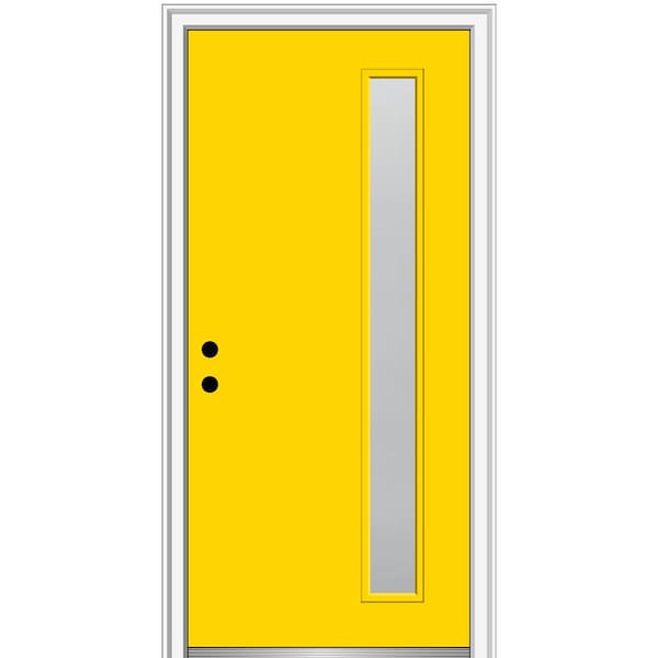 MMI Door 32 in. x 80 in. Viola Right-Hand Inswing 1-Lite Frosted Midcentury Painted Fiberglass Smooth Prehung Front Door