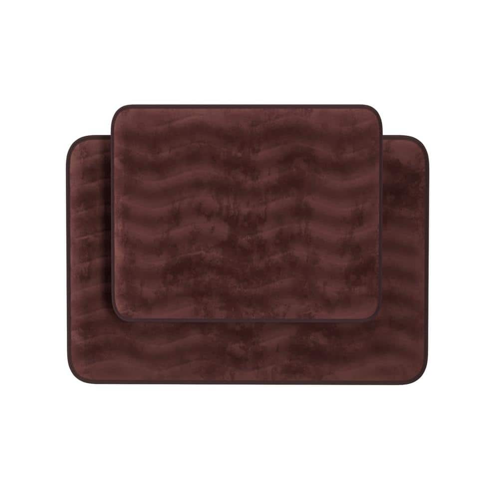 Chocolate Brown Memory Foam Bathroom Rug Set with Microfiber Top
