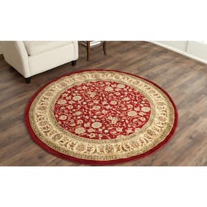 Lyndhurst Red/Ivory 8 ft. x 8 ft. Round Floral Border Speckled Area Rug