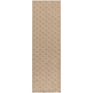 Washable Jute Natural 2 ft. x 8 ft. Solid Geometric Contemporary Runner Area Rug