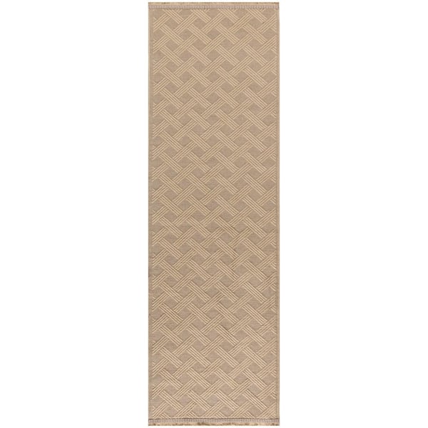 Nourison Washable Jute Natural 2 ft. x 8 ft. Solid Geometric Contemporary Runner Area Rug