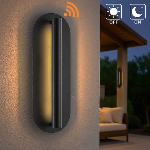19 in. H Oval Matte Black 23W Integrated LED Lantern Wall Sconce w/Acrylic Shade Modern Dusk to Dawn Outdoor Wall Light