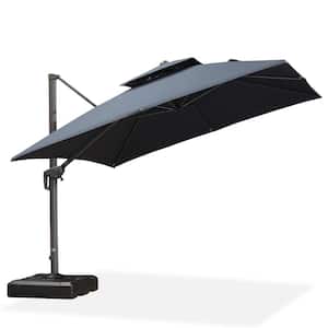 10 ft. Square Olefin 2-Tier Aluminum Cantilever 360-Degree Rotation Patio Umbrella with Base, Dark Gray