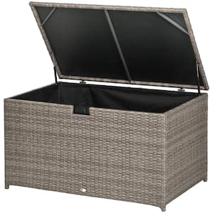 113 Gal. Gray Powder-Coated Steel Deck Box with Hand-Woven PE Rattan, Durable Waterproof Inner Liner & Two Hydraulic Lid