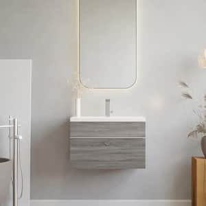 Trough 24in. W x 16in. D x 15in. H Sink Wall-Mounted Bathroom Vanity Side Cabinet in Dorato with Acrylic Top in White
