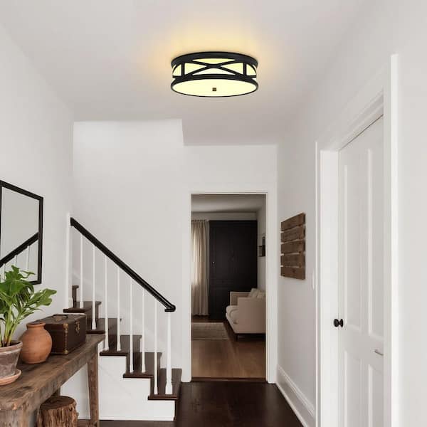 12 in. Black and White LED Flush Mount Ceiling Light, 1-Light Modern Fixture for Bedroom, Hallway, Kitchen, Living Room