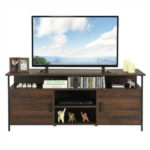 58 in. Walnut TV Stand Fits TV's up to 65 in. with 2 Cabinets and an Anti-tipping Device
