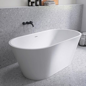 67 in. x 29.5 in. Oval Free Standing Soaking Bathtub Flat Bottom with Center Drain Freestanding Bathtub in Glossy White