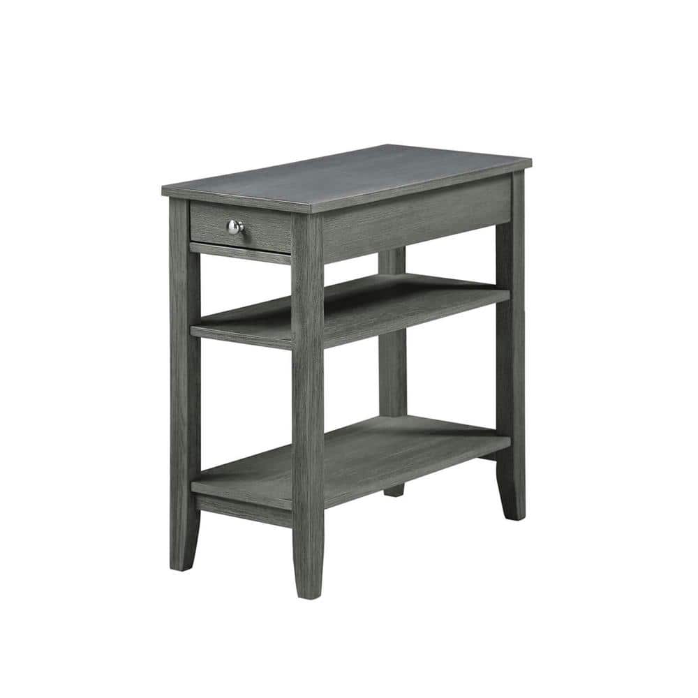Dark Gray Wood Three-Tier End Table with Drawer