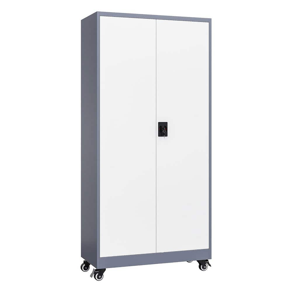 31.5 in. W x 74.6 in. H x 15.8 in. D Steel Metal 4 Adjustable Shelves Garage Freestanding Cabinet in Gray White price history on PriceWatchPro