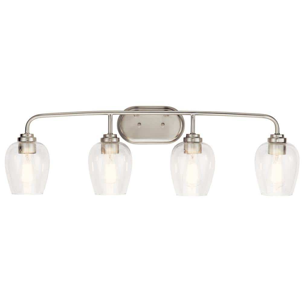 Elegant Brushed Nickel 4-Light Vanity with Clear Seeded Glass