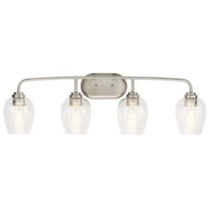 Valserrano 33.5 in. 4-Light Brushed Nickel Traditional Bathroom Vanity Light with Clear Seeded Glass Shade