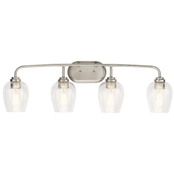 Valserrano 33.5 in. 4-Light Brushed Nickel Traditional Bathroom Vanity Light with Clear Seeded Glass Shade